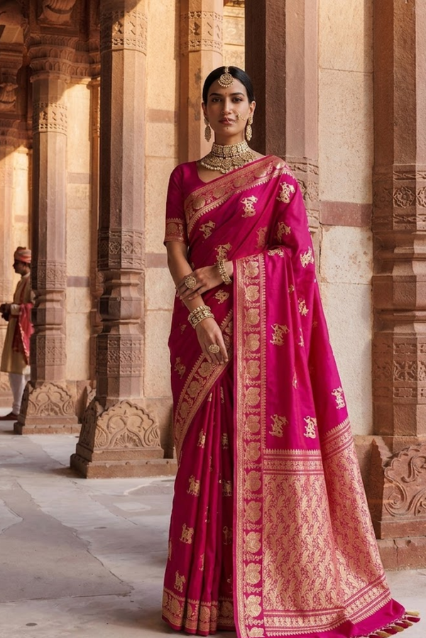 Rani Pink Pure Katan Silk Saree with Rich Zari Pallu