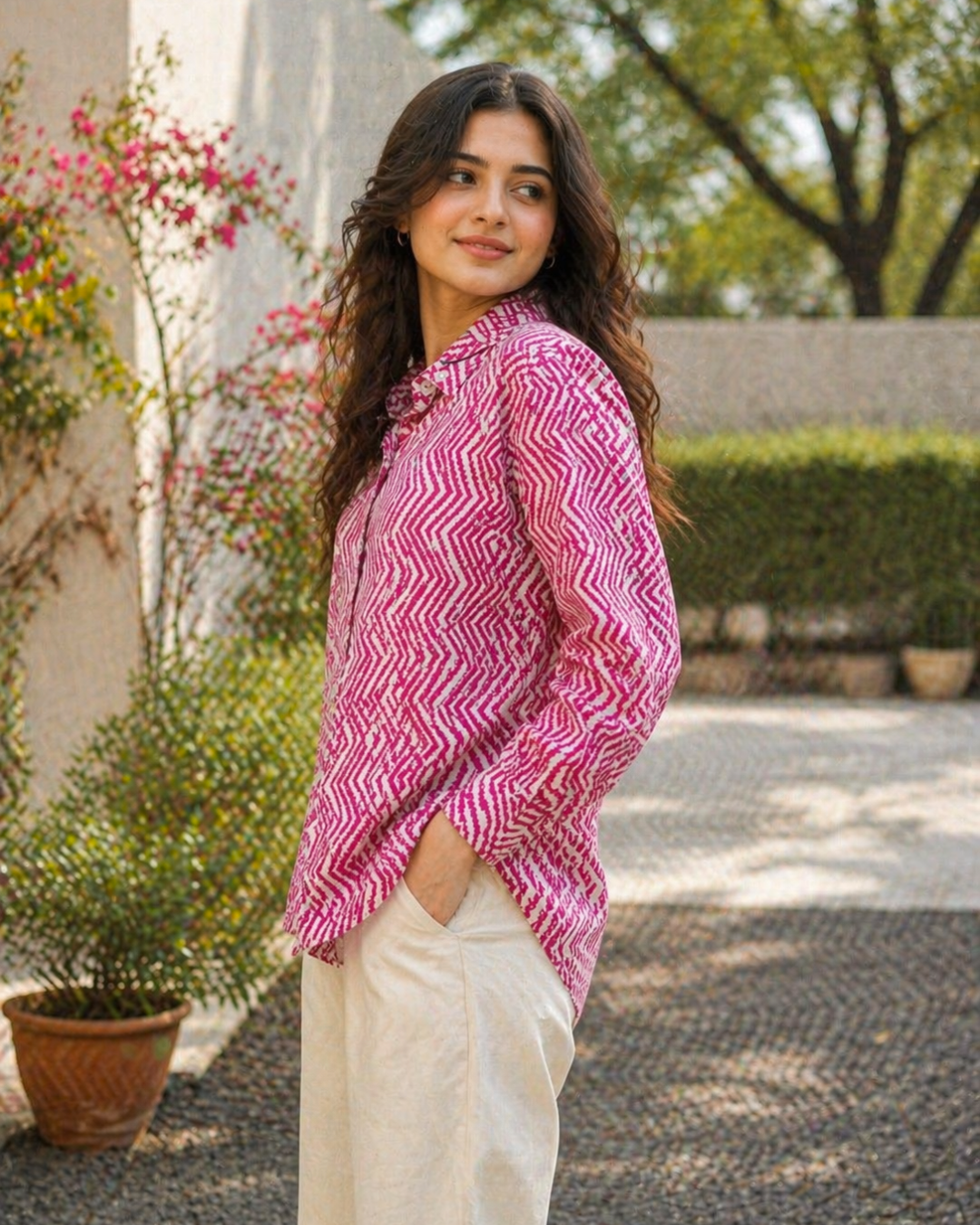 Pink Chevron Printed Casual Shirt