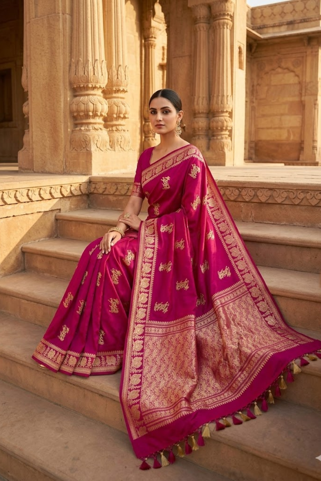 Rani Pink Pure Katan Silk Saree with Rich Zari Pallu