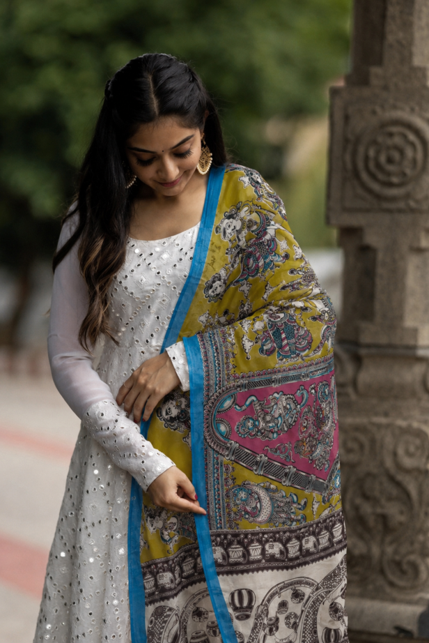 Neel Rang Kalamkari Dupatta