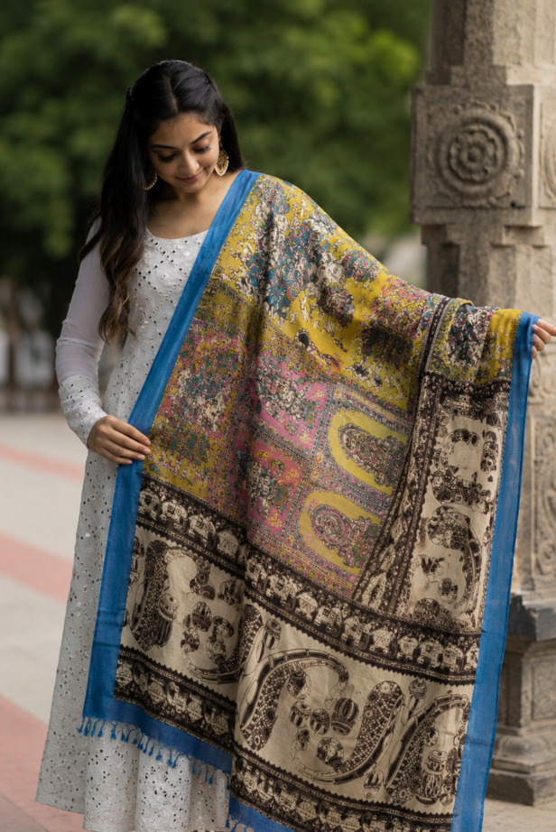 Neel Rang Kalamkari Dupatta