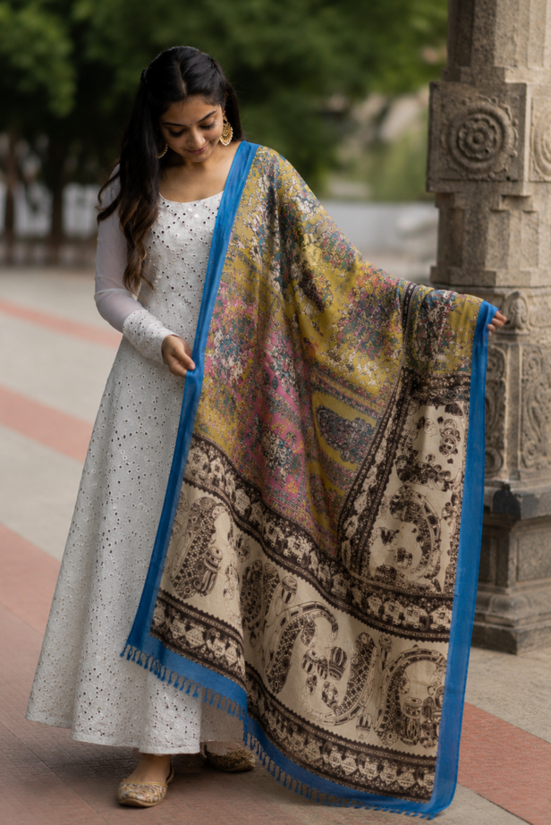 Neel Rang Kalamkari Dupatta