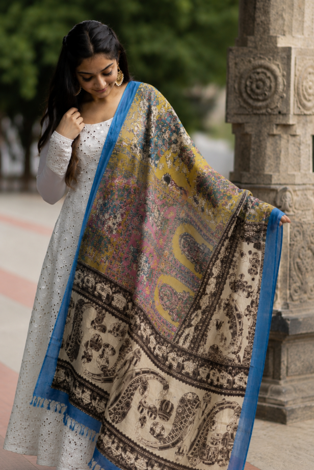 Neel Rang Kalamkari Dupatta