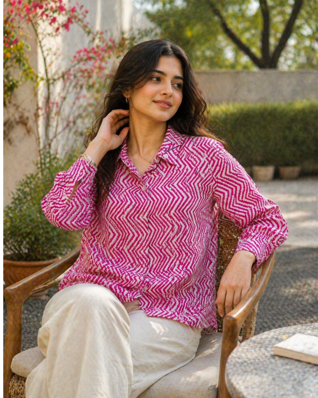 Pink Chevron Printed Casual Shirt