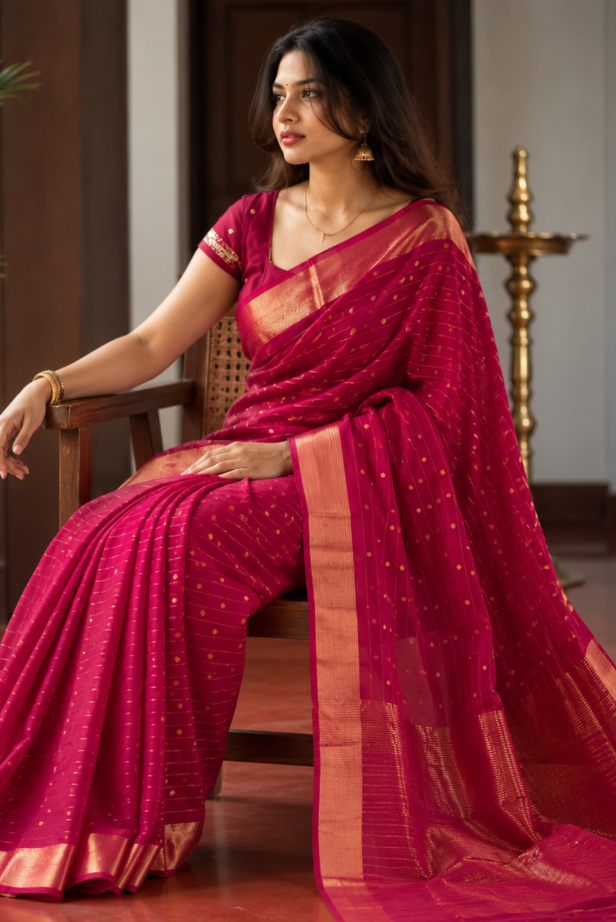 Rani Pink Chanderi Silk Cotton Handloom Saree