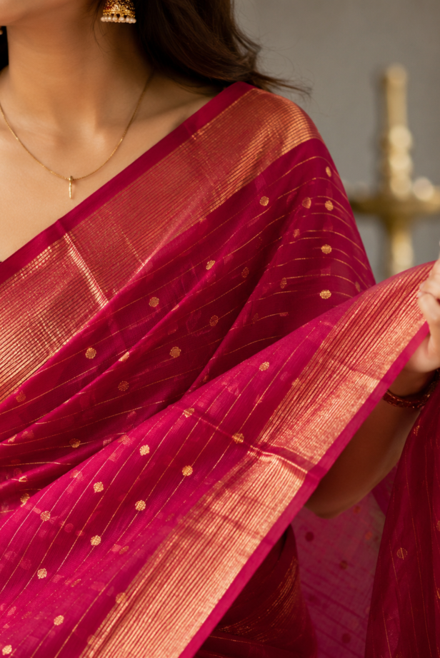 Rani Pink Chanderi Silk Cotton Handloom Saree