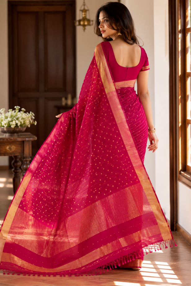 Rani Pink Chanderi Silk Cotton Handloom Saree