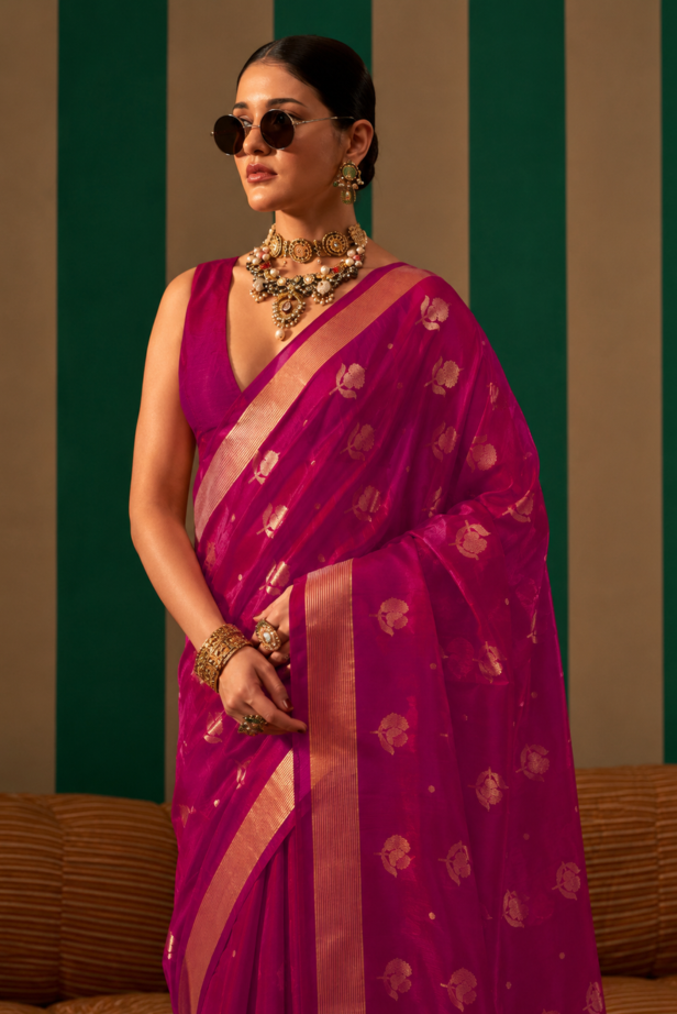 Bold Pink Chanderi Silk Cotton Handloom Saree