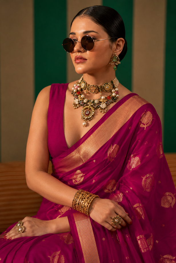 Bold Pink Chanderi Silk Cotton Handloom Saree