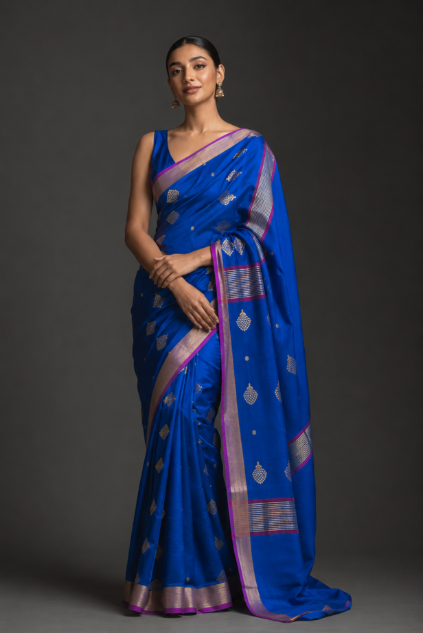 Royal Blue Chanderi Silk Cotton Handloom Saree