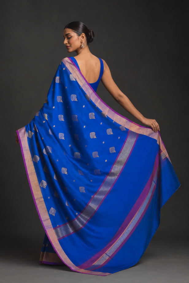 Royal Blue Chanderi Silk Cotton Handloom Saree
