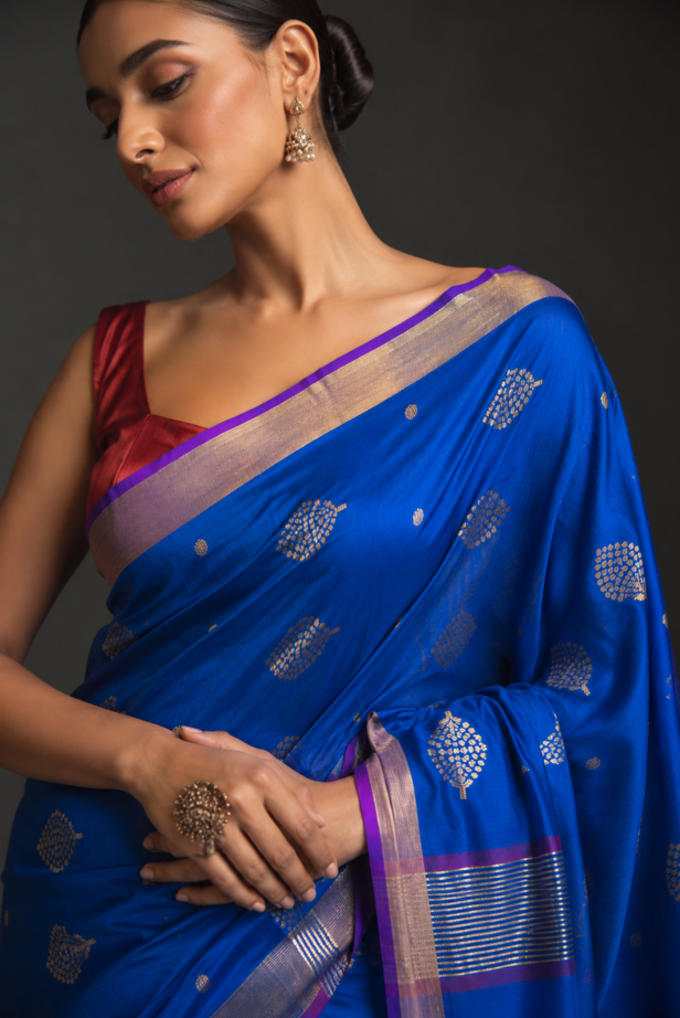 Royal Blue Chanderi Silk Cotton Handloom Saree