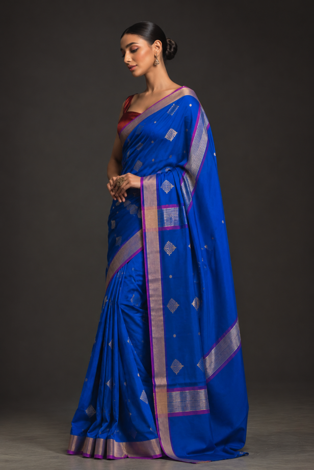 Royal Blue Chanderi Silk Cotton Handloom Saree