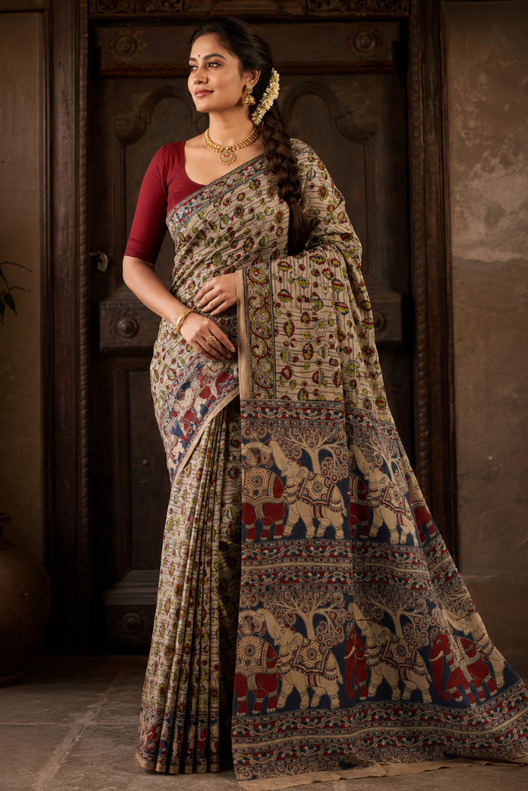 Gajraj Kalamkari Heritage Saree