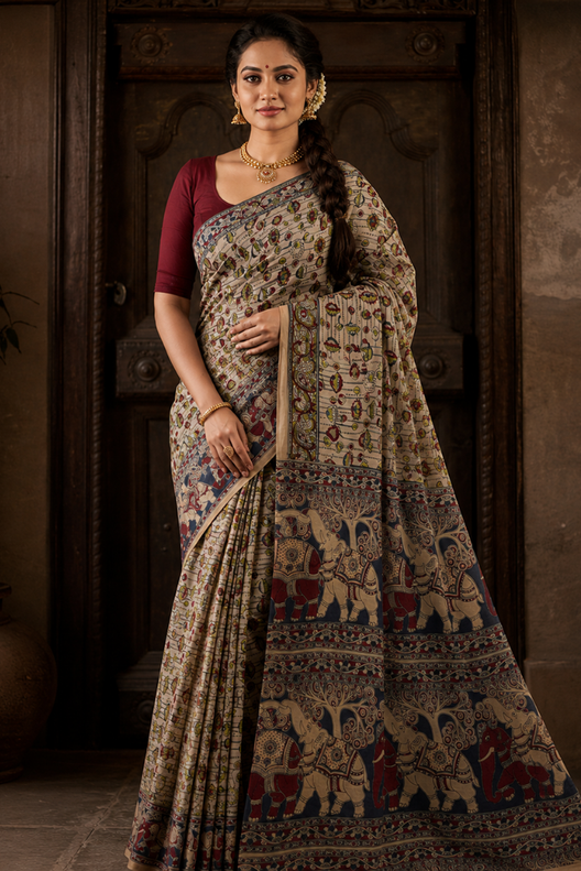Gajraj Kalamkari Heritage Saree