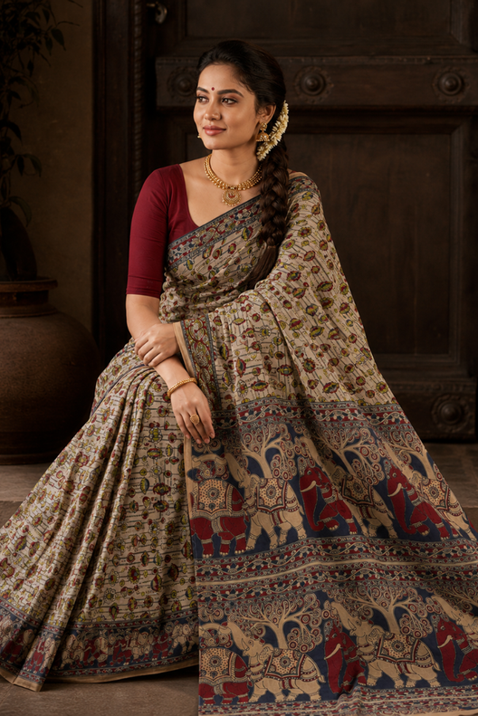 Gajraj Kalamkari Heritage Saree