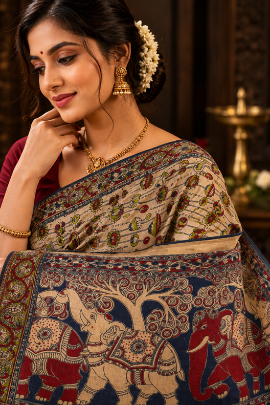 Gajraj Kalamkari Heritage Saree