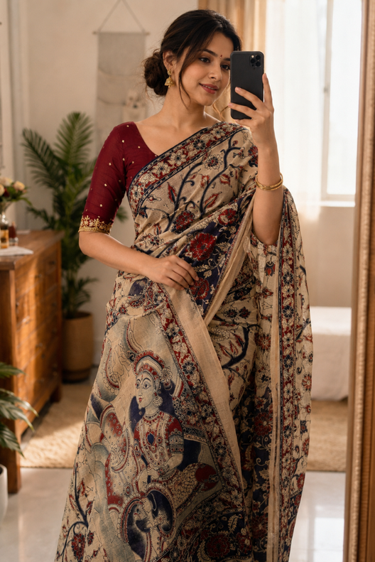 Rajsi Kalamkari Cotton Saree