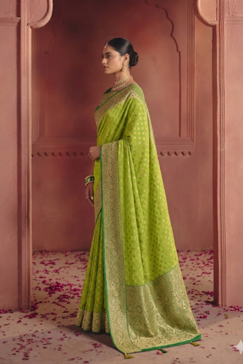 Parrot Green Semi Georgette Saree with Zari Border