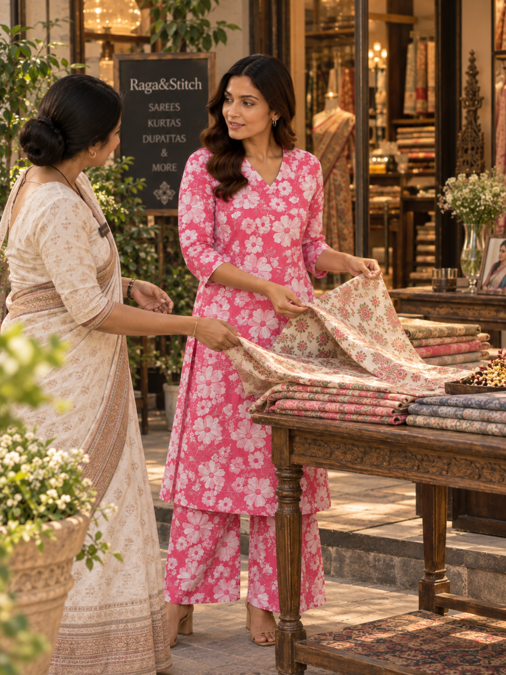 Pink Floral Pure Cotton Kurta Palazzo Set