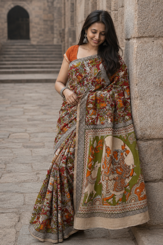 Viraasat Kalamkari Cotton Saree