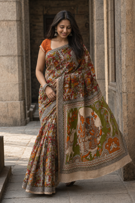 Viraasat Kalamkari Cotton Saree