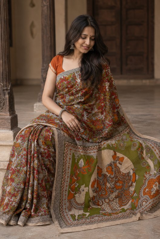 Viraasat Kalamkari Cotton Saree