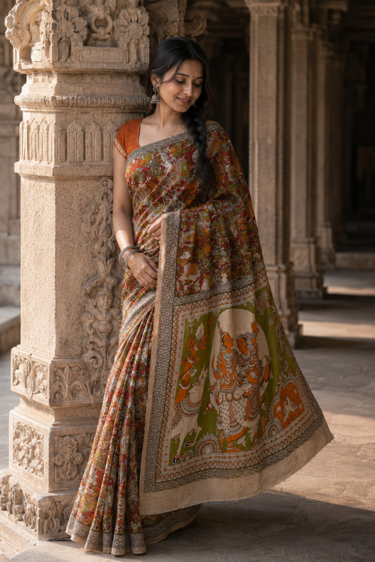 Viraasat Kalamkari Cotton Saree