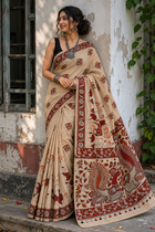 Rajvanshi Mayur Kalamkari Cotton Saree