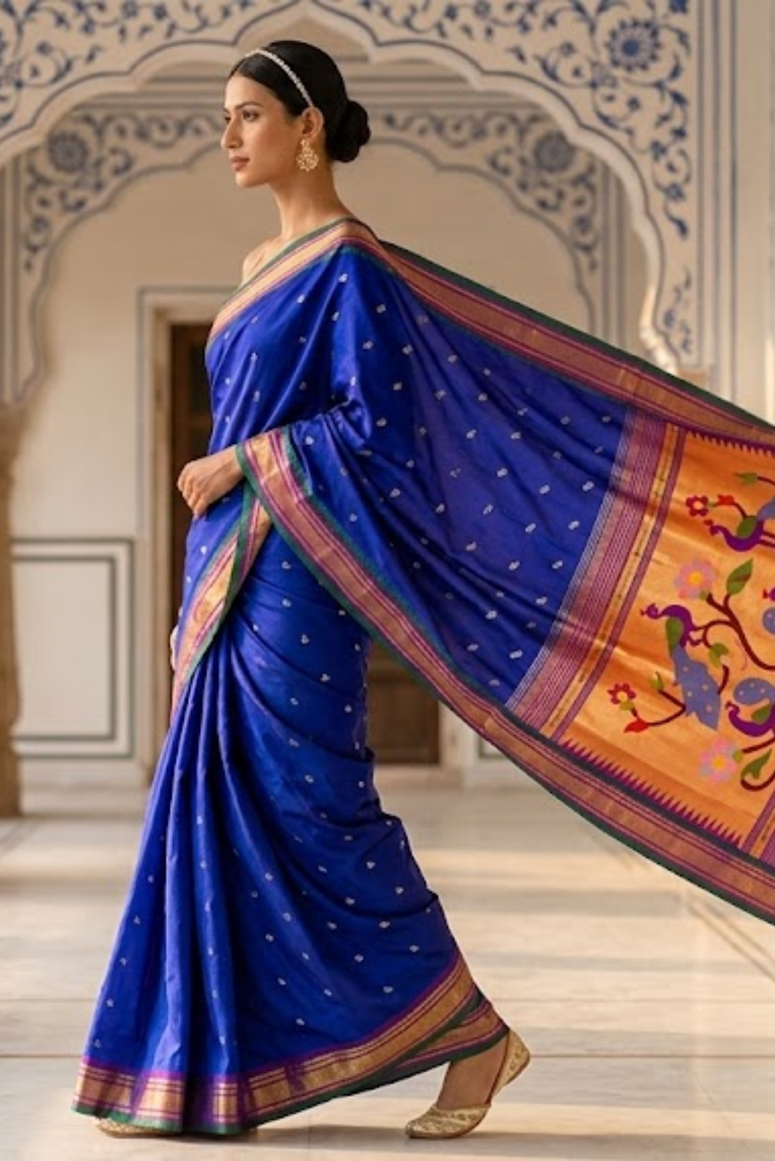Blue Paithani Silk Saree with Peacock Pallu