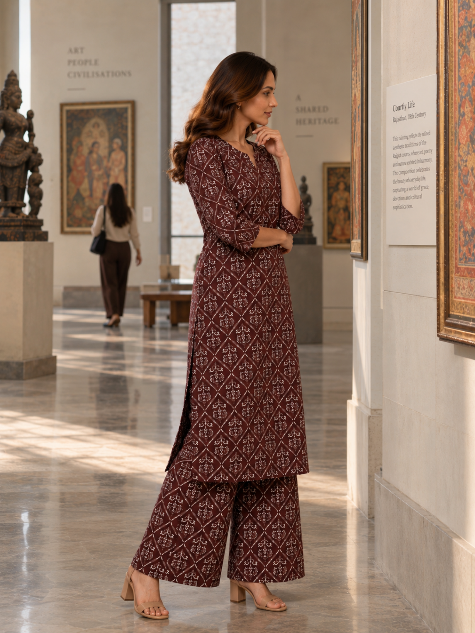 Maroon Floral Printed Pure Cotton Kurta Palazzo Set
