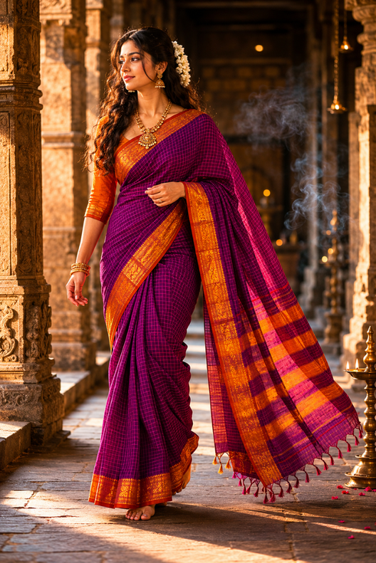 Rajwada Narayanpet Check Saree