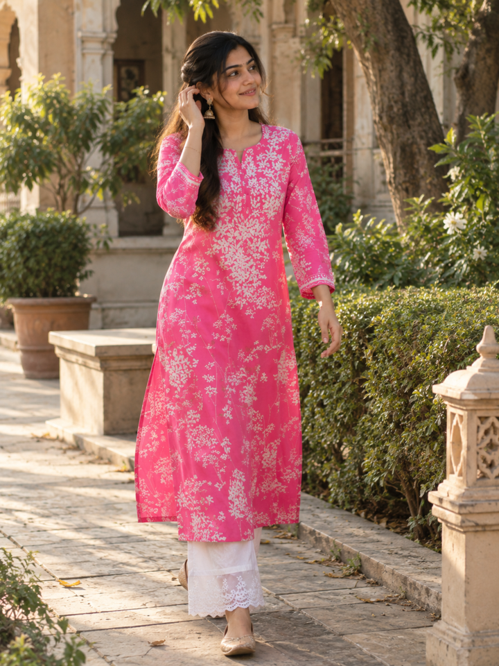 Gulbahar Pink Floral Cotton Kurta Set