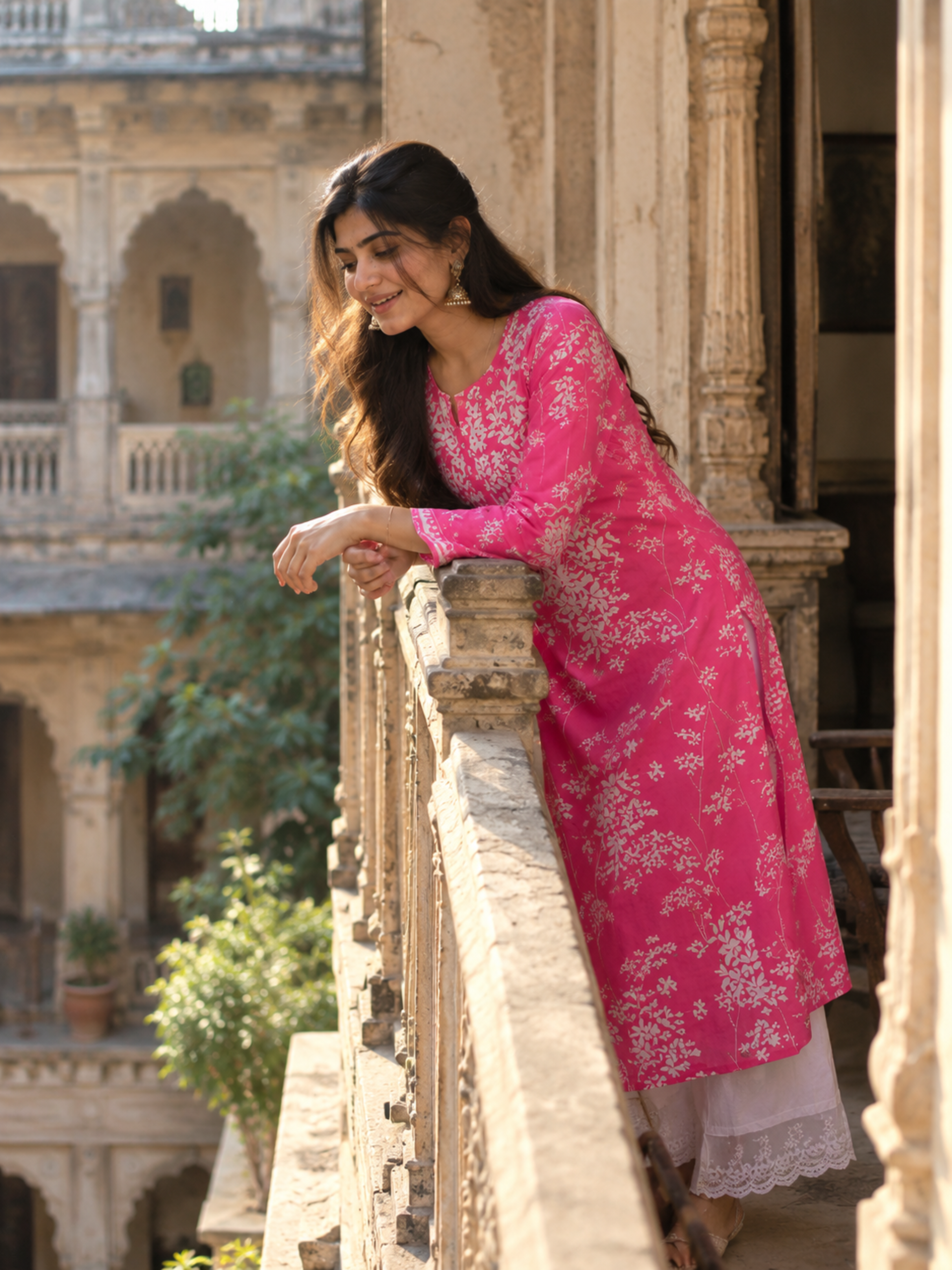 Gulbahar Pink Floral Cotton Kurta Set