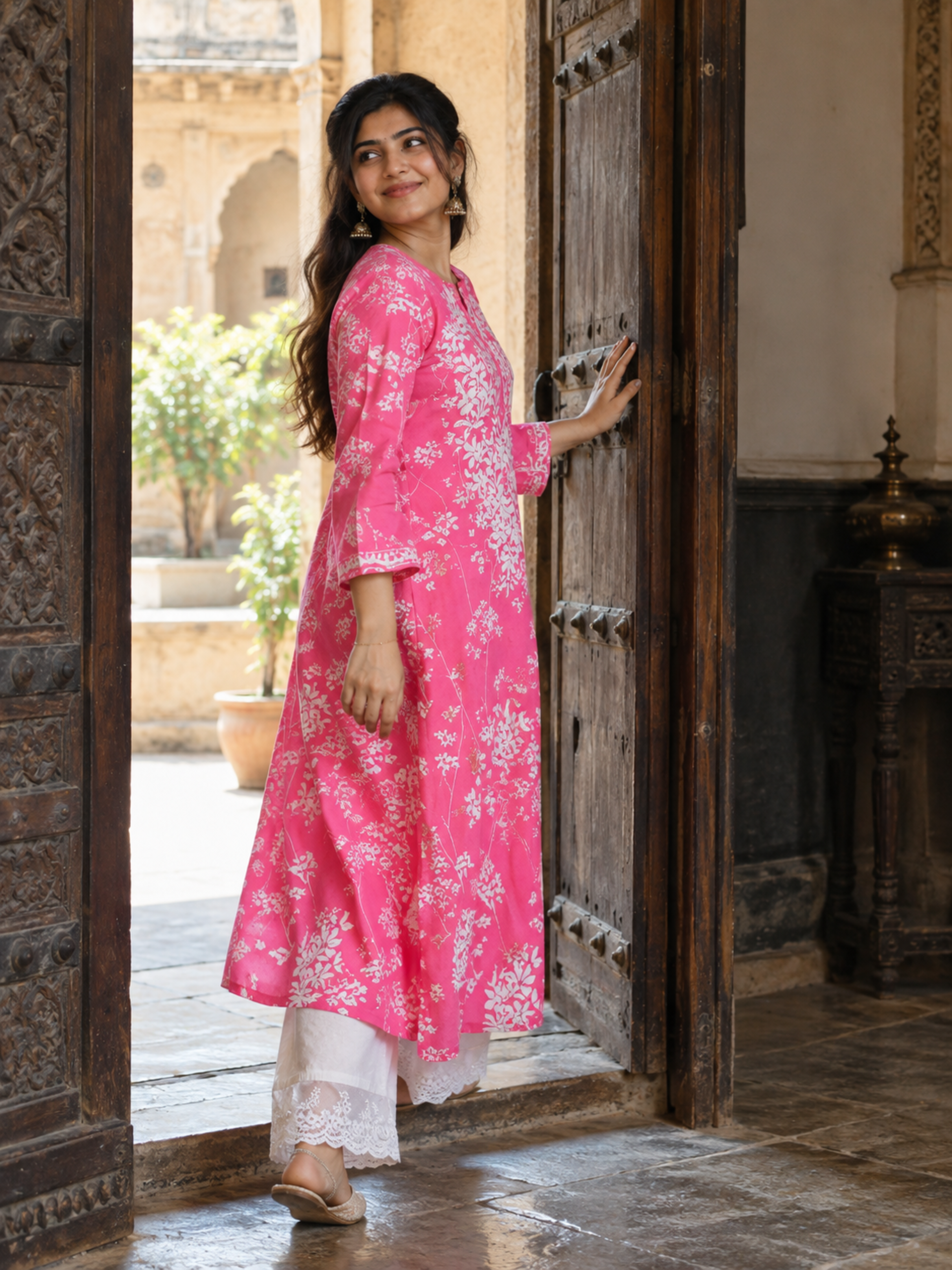 Gulbahar Pink Floral Cotton Kurta Set