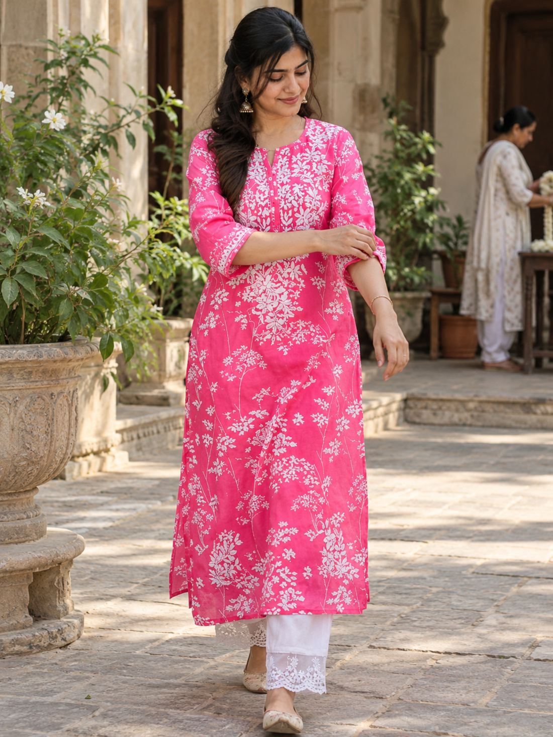 Gulbahar Pink Floral Cotton Kurta Set