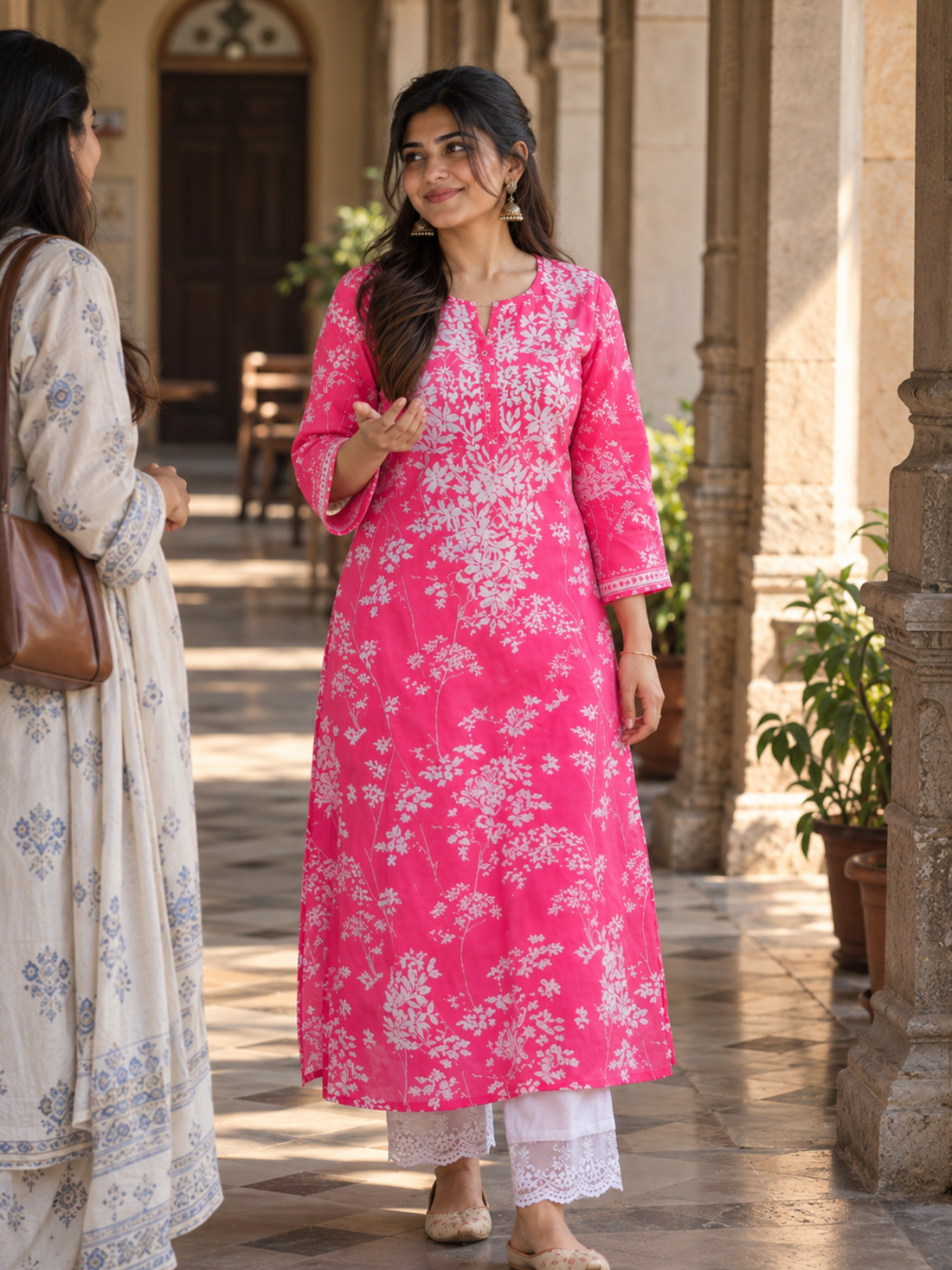 Gulbahar Pink Floral Cotton Kurta Set