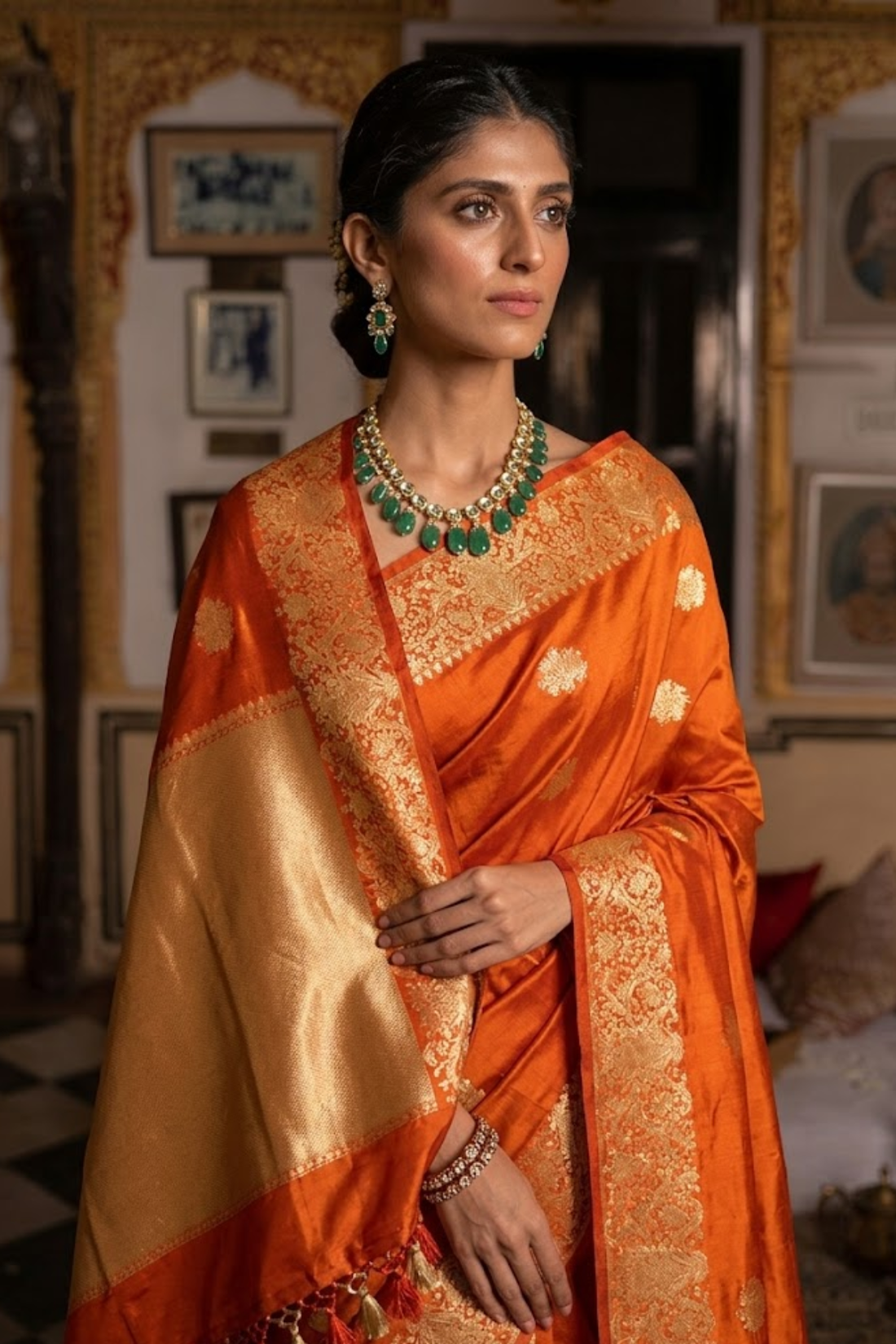 Royal Orange Pure Katan Silk Saree with Golden Zari
