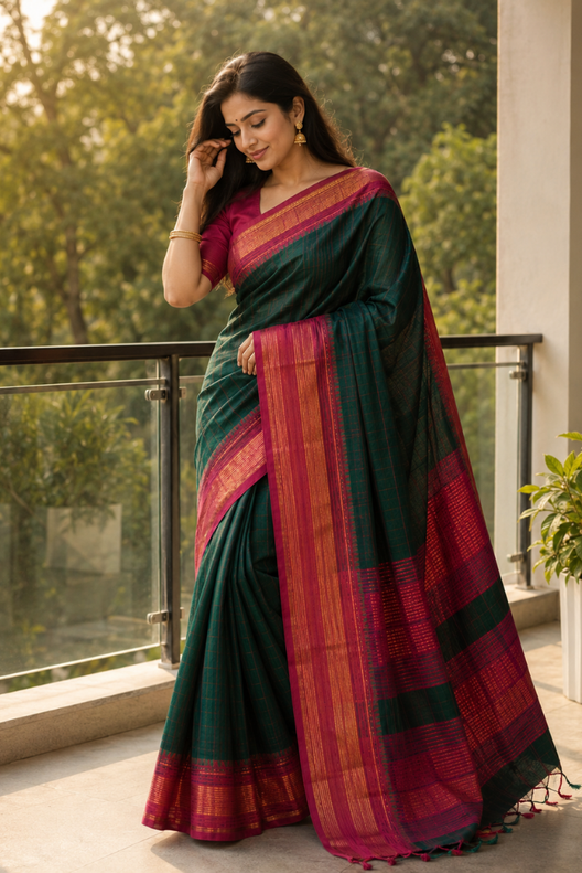 Vanamala Narayanpet Cotton Check Saree