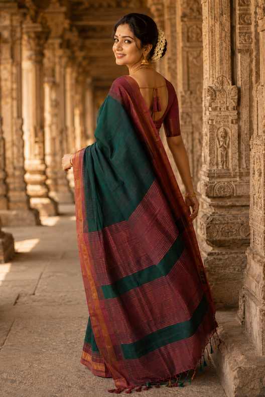 Vanamala Narayanpet Cotton Check Saree