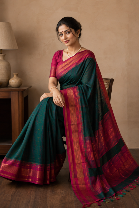 Vanamala Narayanpet Cotton Check Saree