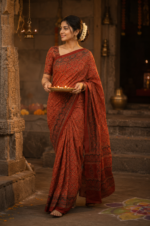 Mehrunisa Ajrakh Modal Silk Saree