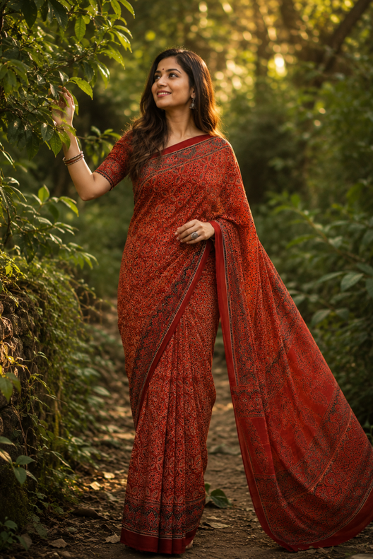 Mehrunisa Ajrakh Modal Silk Saree