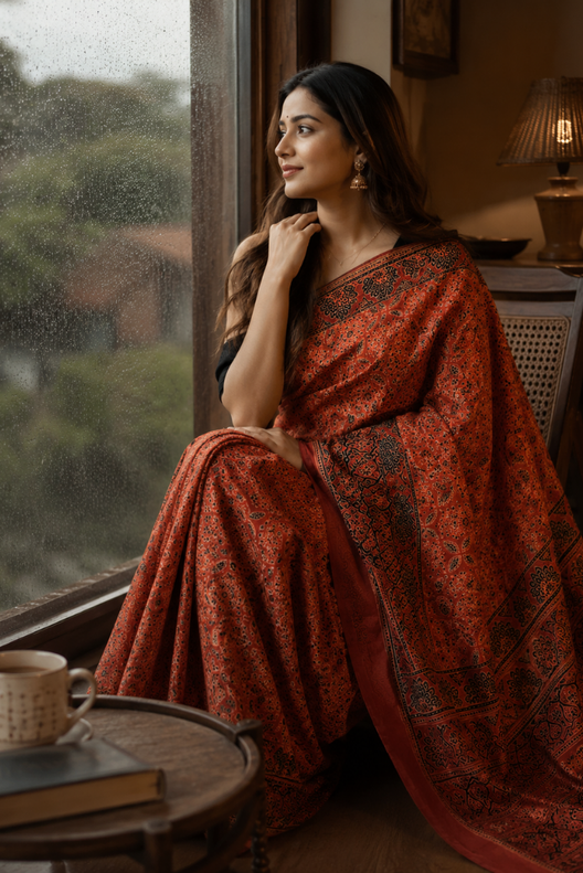 Mehrunisa Ajrakh Modal Silk Saree