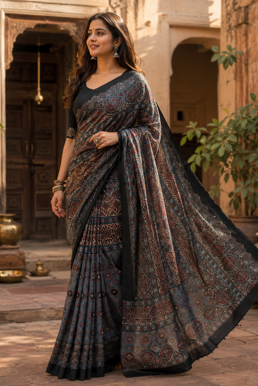 Noor-e-Ajrakh Modal Silk Saree