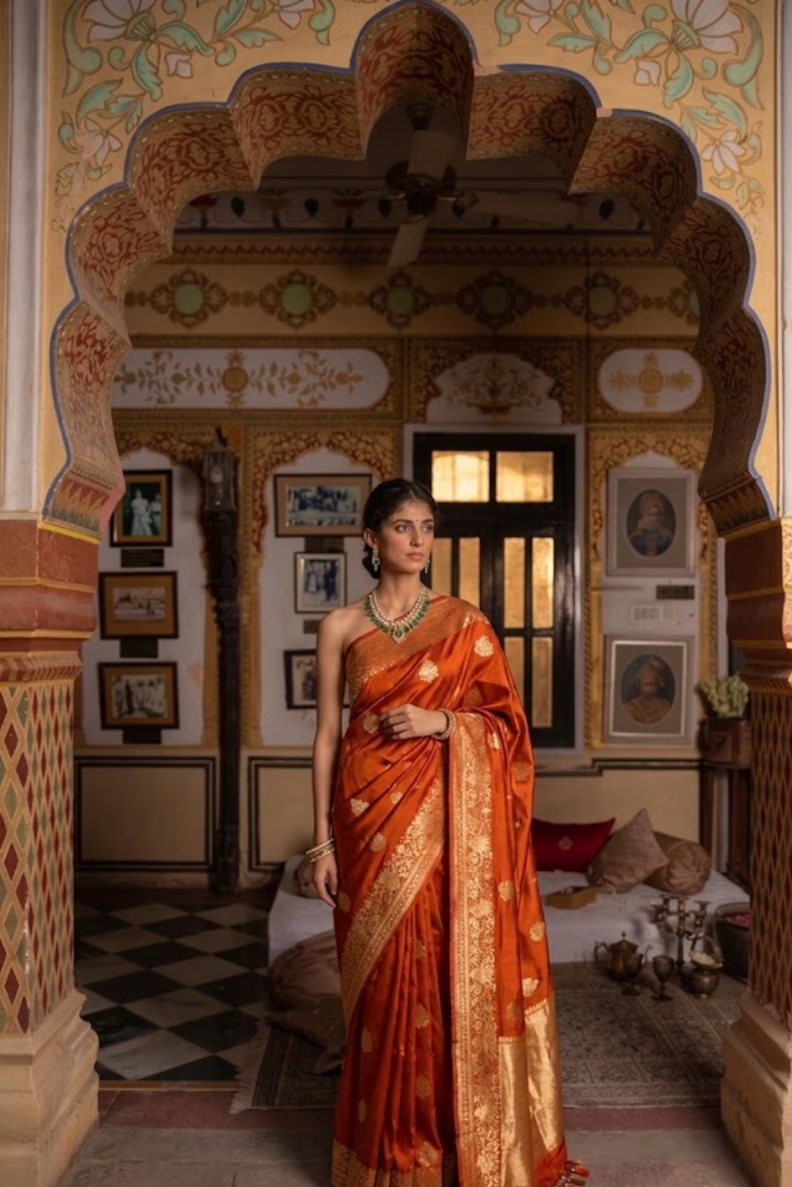 Royal Orange Pure Katan Silk Saree with Golden Zari
