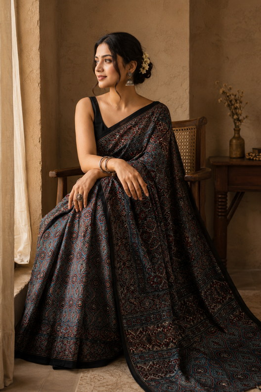Noor-e-Ajrakh Modal Silk Saree