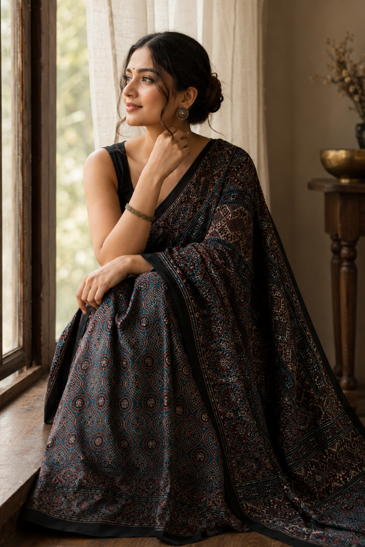 Noor-e-Ajrakh Modal Silk Saree