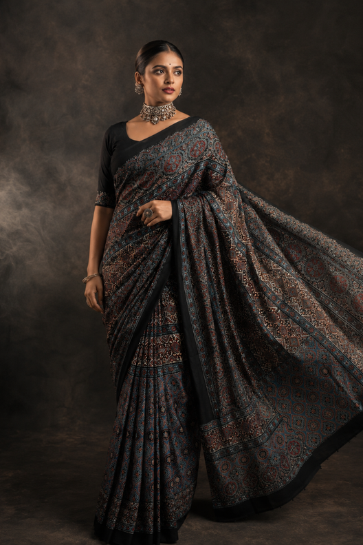 Noor-e-Ajrakh Modal Silk Saree