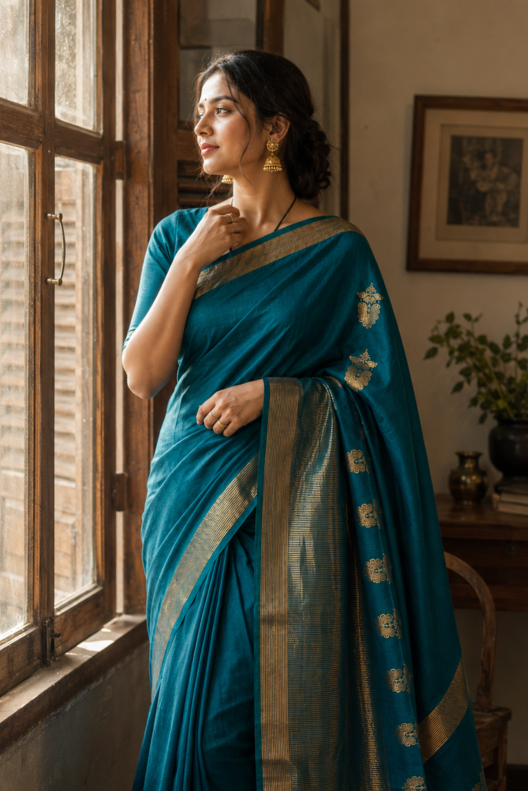 Neelambara Chanderi Handloom Silk Cotton Saree